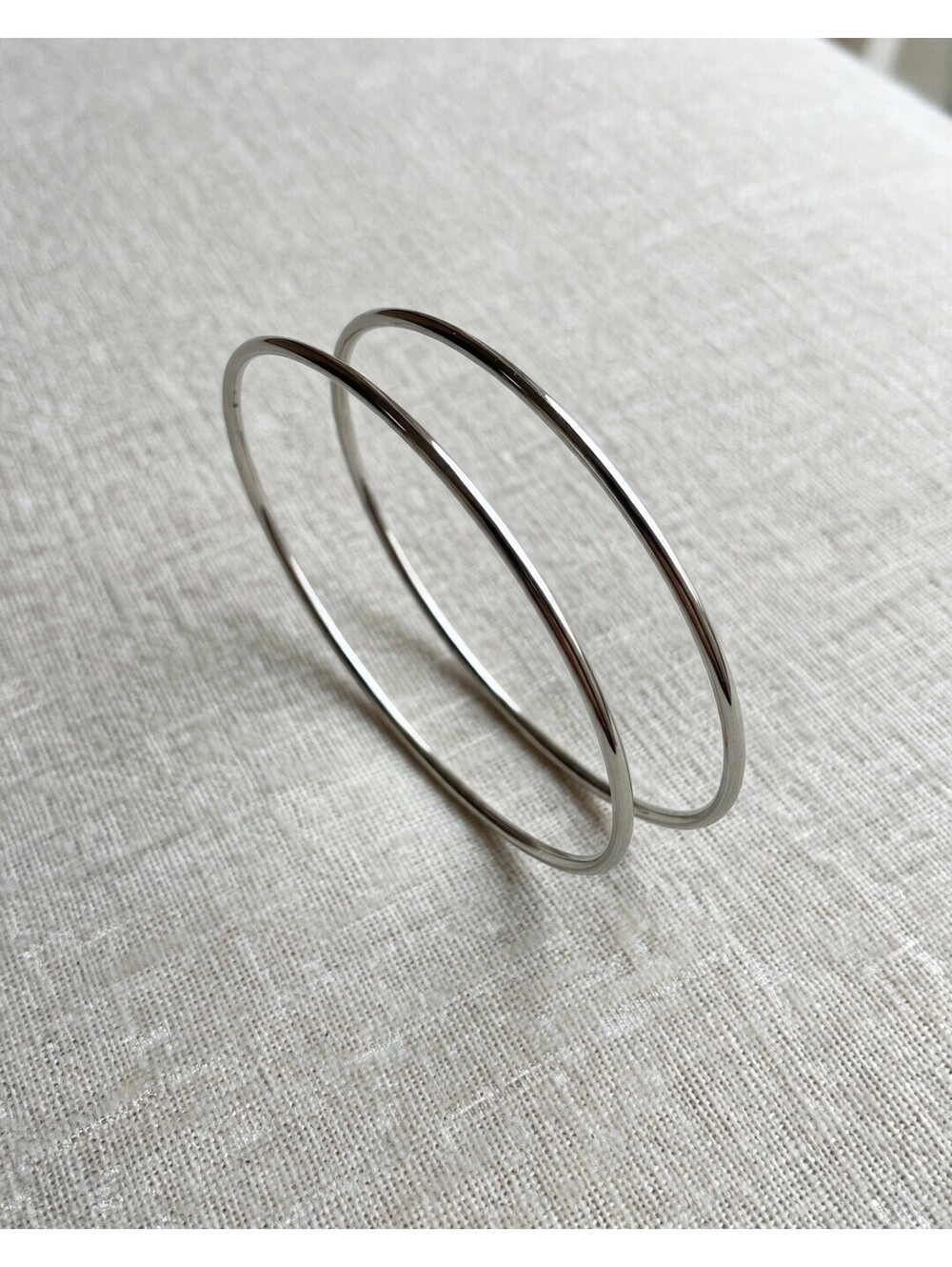 Silver Bangle Bracelet Set of 2 – 2.5" Plain Polished Minimalist
